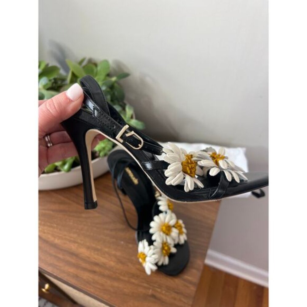 Larroudé Fiore Leather Floral Daisy Adjustable Ankle Strap Sandals Black Size: 7 - Picture 4 of 9